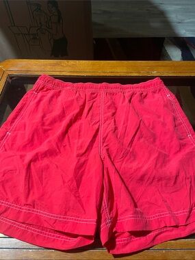 Chaps Red Men's Elastic Waist Swim Trunks